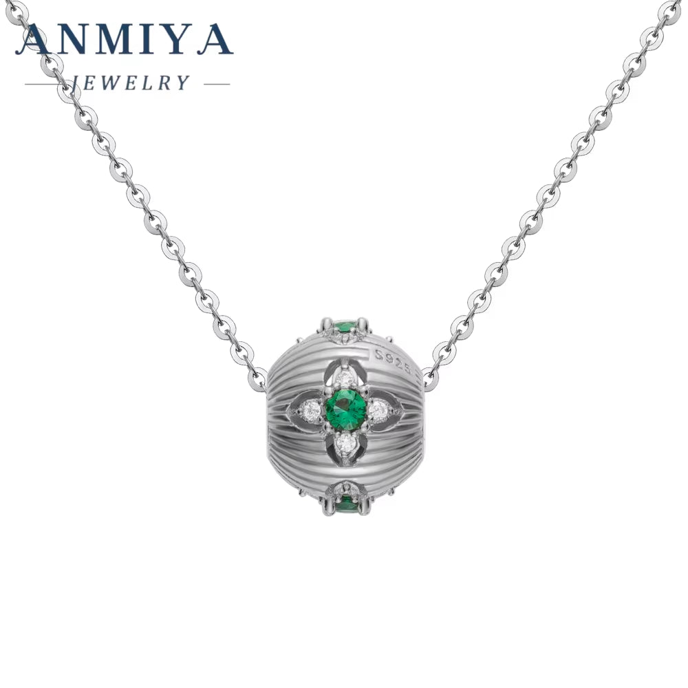 ANMIYA Minimalist 18K Gold Plated Flower Inlay Emerald and Zircon Necklace with Certificate