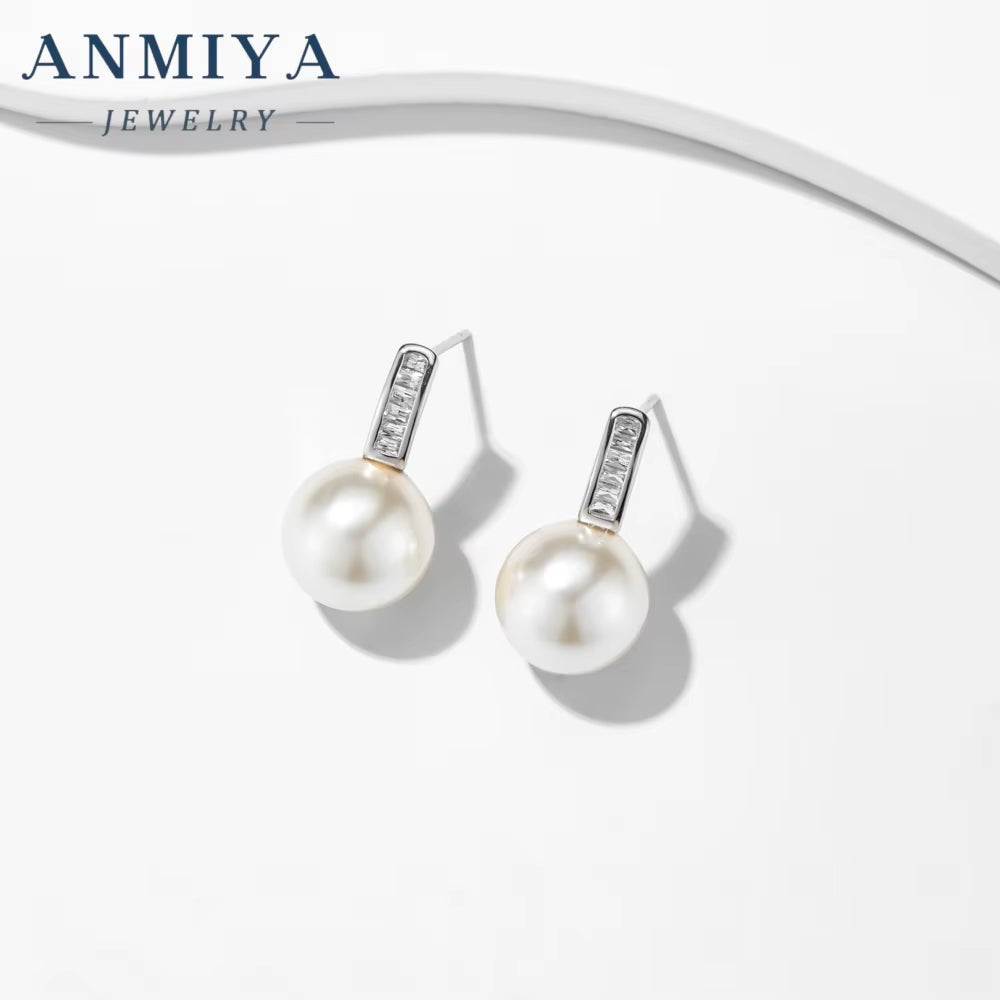 Hot Wholesale INS Jewelry Zircon 925 Sterling Silver Stud Freshwater Pearl Earrings