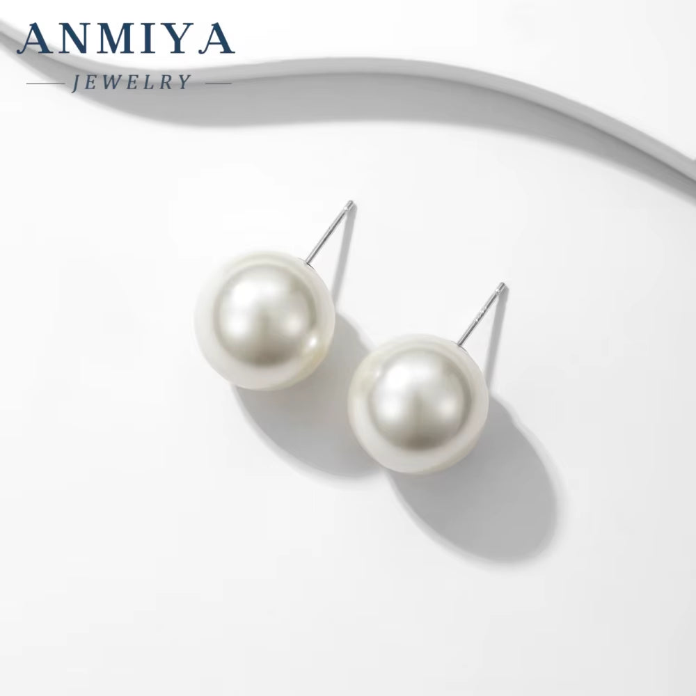 2024 Hot Products S925 Silver Jewelry White Freshwater Pearl Stud Earring Bridal 8-16Mm Bling Pearl Earrings