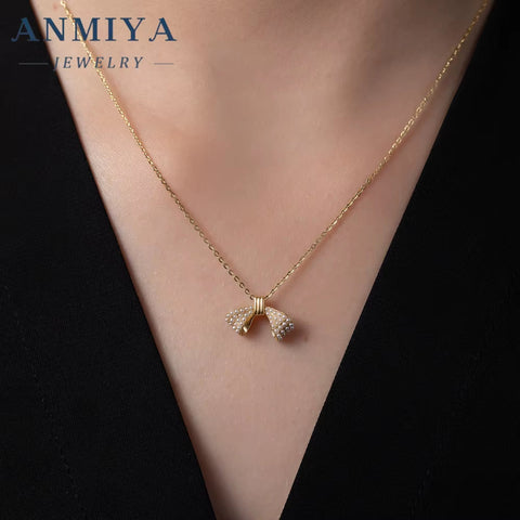 ANMIYA Popular Jewelry Necklace Sets 18K Gold Plated 925 Silver Waterproof Dainty Bow Charm Necklace for Gift