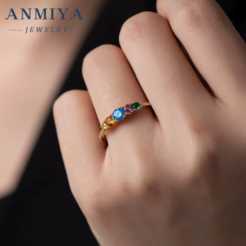 ANMIYA Fine Jewelry Lab Diamond Colored Zircon Inlay Rings 925 Sterling Silver Couple Ring