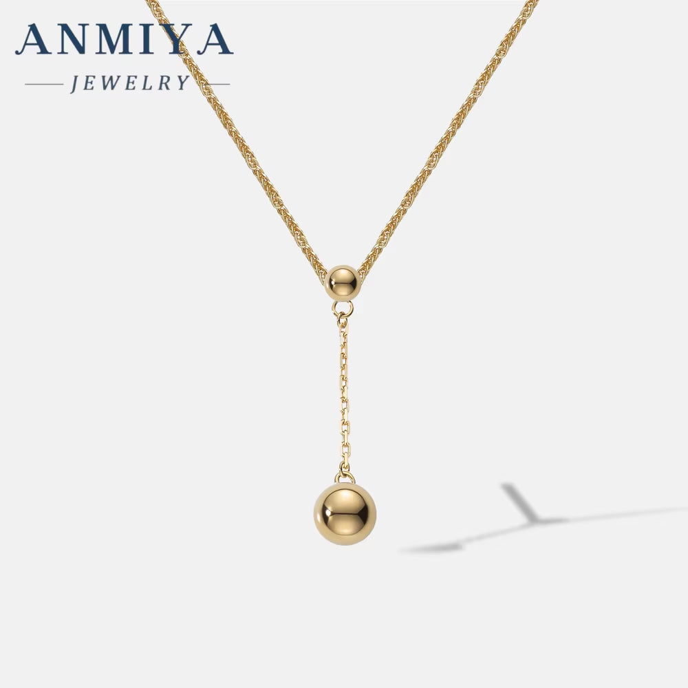 Minimalist 18K Gold Plated 925 Silver Necklace Fashion Single Bead Pendant Necklace for Women