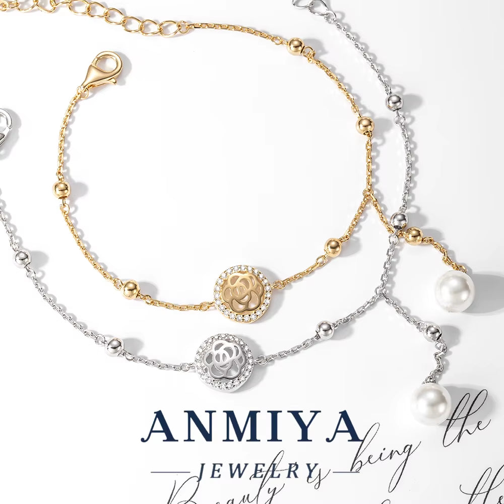 Antique Silver Jewelry Clover Bracelet, Bead Accents & Flower Cutouts, Pearl Tassel Charms for Evening Events