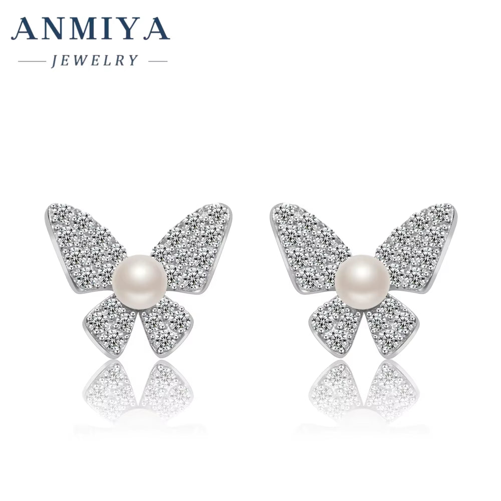 Women Butterfly Wing Earring Stud 925 Sterling Silver Zircon Diamond Butterfly Earrings