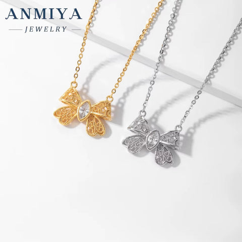 Trend Luxury Bow S925 Sterling Silver Necklace Pendant Fashion Necklace Jewelry for Women Valentine'S Day Gift