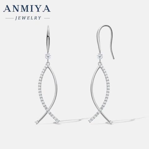 ANMIYA Statement Fashion Hypoallergenic New Tide 925 Sterling Silver Hook Earrings Cross Style Earrings
