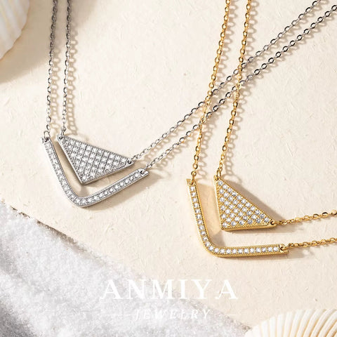 ANMIYA 925 Silver Certificate Bridal Layered Necklace Inoxidable Stereoscopic Fully-Jewelled Zircon Geometric Cute Gifts