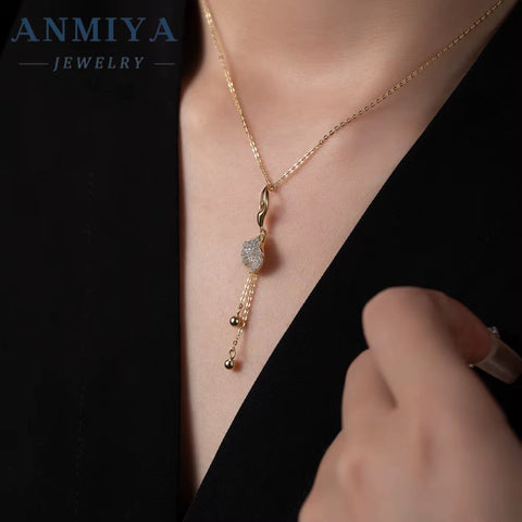 ANMIYA Most Popular Tiny Dainty Silver Ballerina 18K Gold Plated Zircon Waterproof 925 Sterling Silver Jewelry Necklace