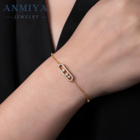 ANMIYA Jewelry Diamond Sliding High-End Gold-Plated 18K 925 Sterling Silver Classic Style Bracelet for Women