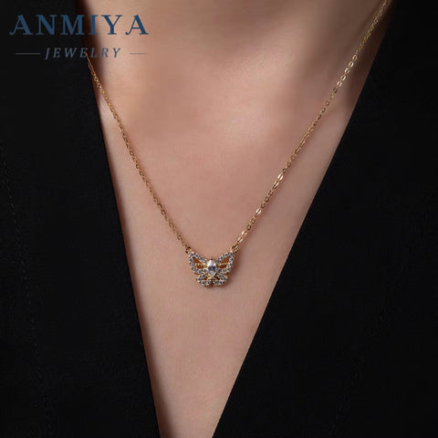 ANMIYA Best Selling Trendy Diamond Necklace 925 Sterling Silver Gifts Women Pink Zirconia Butterfly Necklace