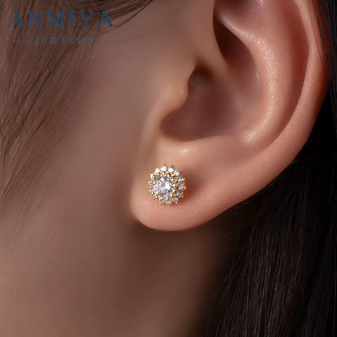 ANMIYA Best Selling Fashionable Shiny round Zircon 925 Silver Accessory Jewelry Sterling 925 Necklace Earrings Set for Women