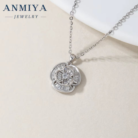 Wholesale Fashion Jewelry 925 Silver Clover Zircon Flower Pendant Necklace and Earrings Jewelry Sets Women