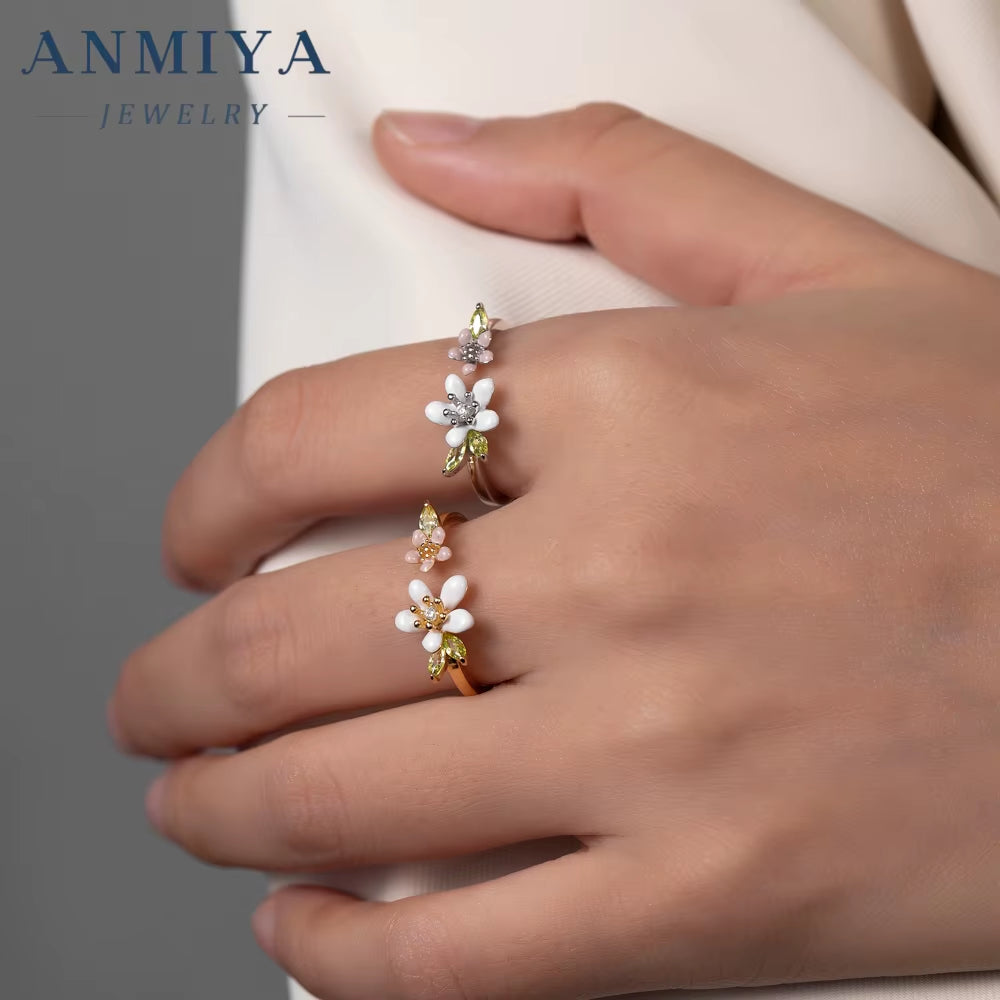 New Arrival 925 Silver Zircon Flower Ring Trendy Waterproof Daily Open Adjustable Rings for Women Jewelry Gift