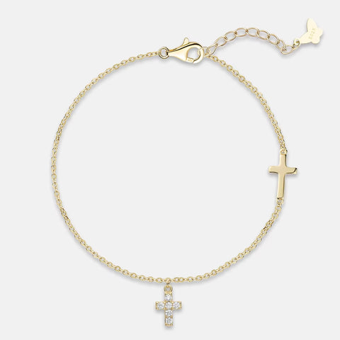 ANMIYA Design Trendy 18K Gold Plated 925 Sterling Silver Cross Charm with Zircon Bracelet Fine Jewelry Women Bracelet