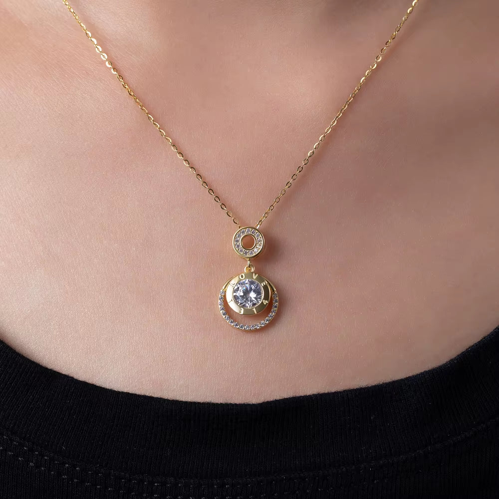 Fashion 925 Sterling Silver 18K Gold Plated Jewelry Chain round Brand Cubic Zirconia Pendant Necklace