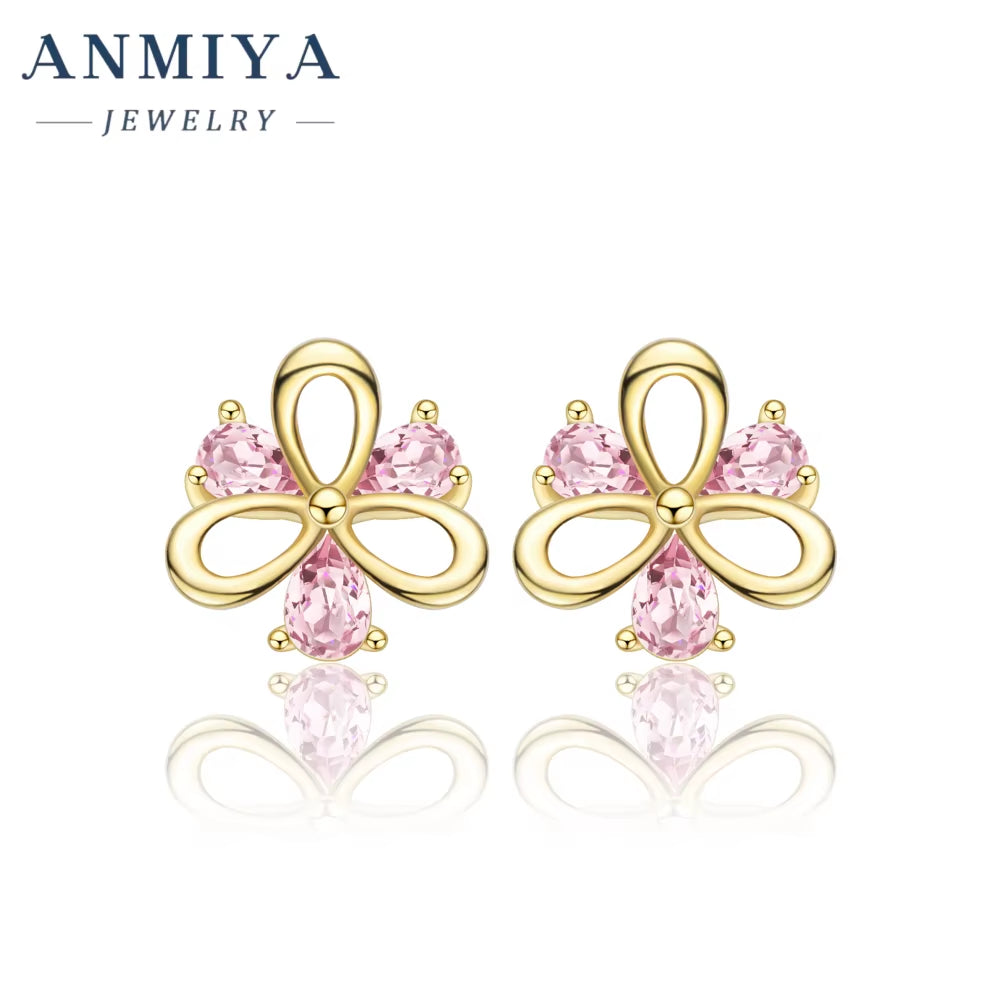 ANMIYA Elegant New Tide Pink Pear Ice Cut Diamond Zircon 925 Silver Earrings for Women