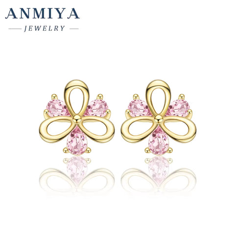 ANMIYA Elegant New Tide Pink Pear Ice Cut Diamond Zircon 925 Silver Earrings for Women