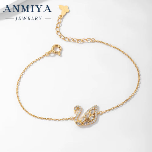 Wholesale Luxury Unisex 925 Silver Bracelet with Little Swan Diamond Zircon Trendy Unique Jewelry Women Girls Perfect Gift Idea