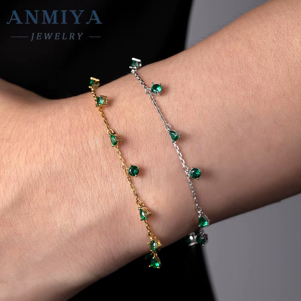 Custom Best Selling 18K Gold-Plated 925 Sterling Silver Bracelet with Green Zircon New Pear Shape Design Bracelet