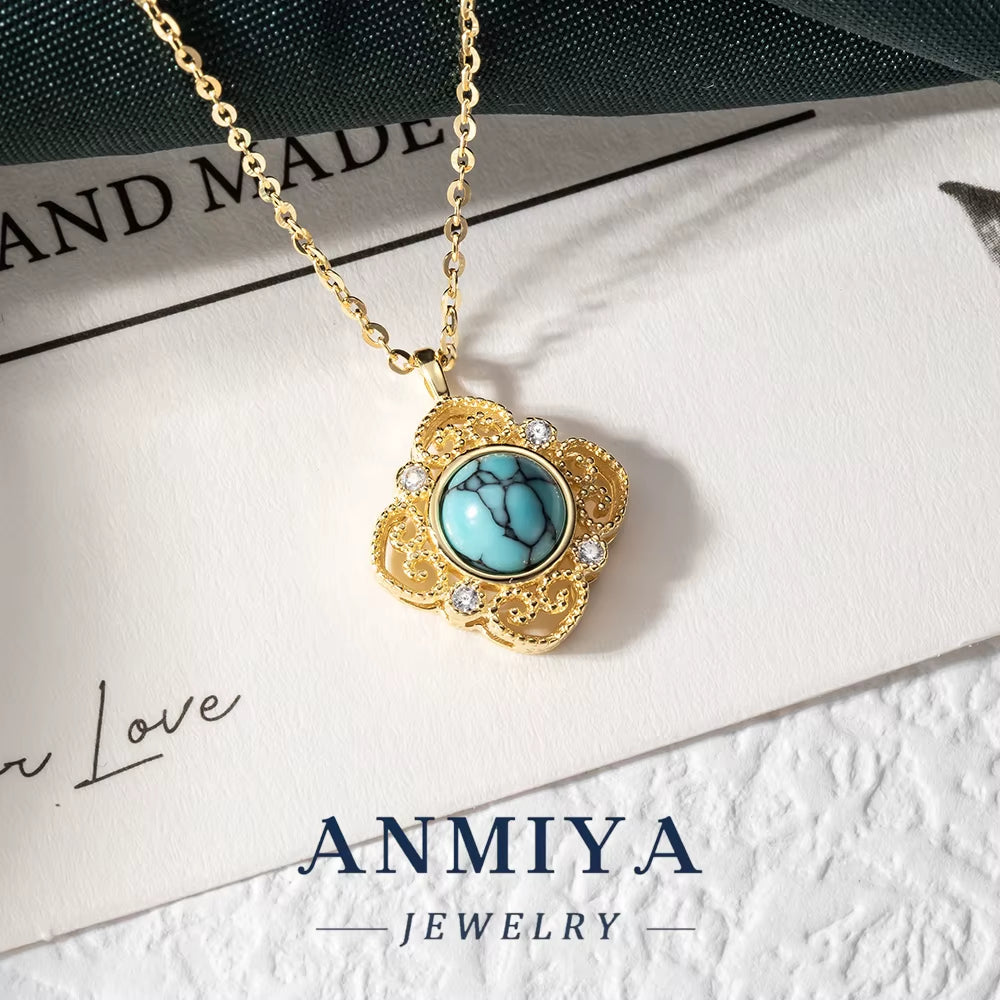 Best Selling 925 Sterling Silver Clover Necklace Inoxidable Chain Turquoise Stone Chain Necklace for Women