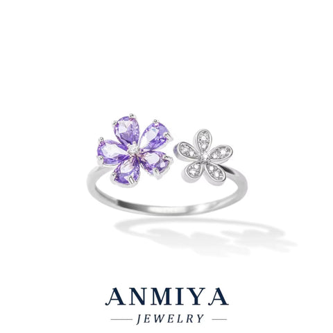 Wholesale Nature 925 Silver Adjustable Floral Ring, Zircon Jewelry Bulk Orders for Women'S Gift, Wedding