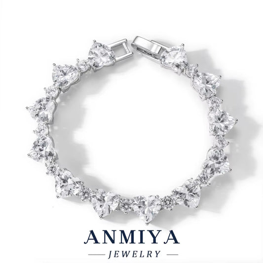 Customize Cuban Bracelet Chain 925 Silver Jewelry Heart Bling Zircon Female Cuban Link Bracelet with Heart