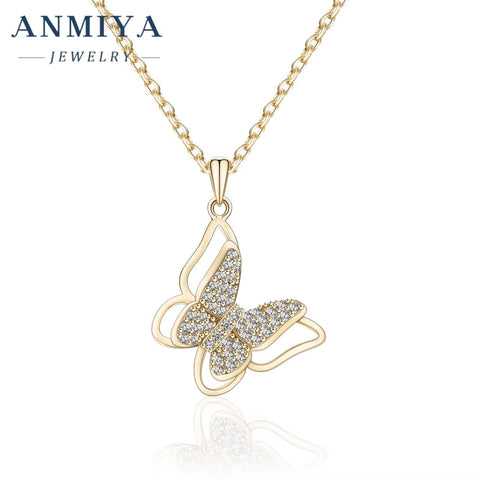 ANMIYA Luxury Fine Necklace Jewelry 925 Sterling Silver Butterfly Pendant 18K Gold Plated Necklace for Women