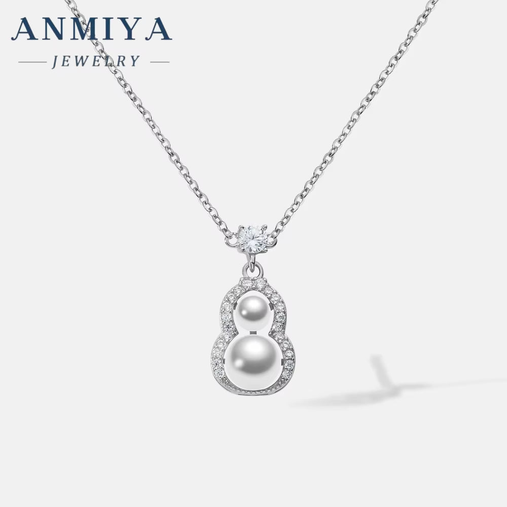ANMIYA 925 Silver Calabash Shape Women Necklace Set Pearl Diamonds Pendant Necklace Fashion Jewelry for Women