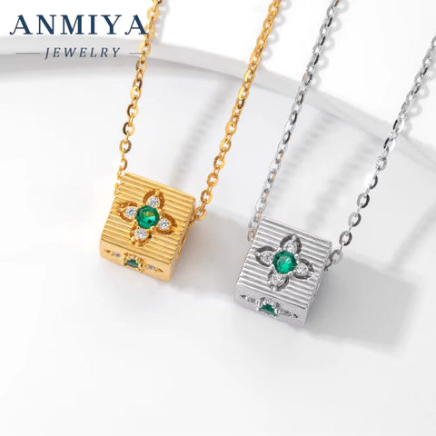Custom Zircon Block Pendant 18K Gold Filled Plated Clover Fashion Jewelry Necklaces for Women Wholesale