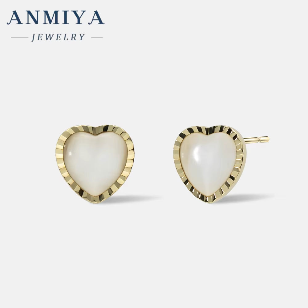 ANMIYA 925 Silver 18K Gold Plated Heart Dainty Sterling Silver Vintage Earrings for Women