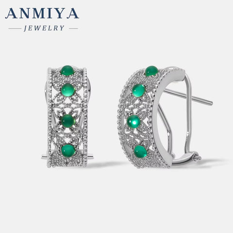 ANMIYA Custom Unique Elegant Formal C Shape Stud Earrings 18K Gold Plated S925 Sterling Silver Jewelry Vintage Style