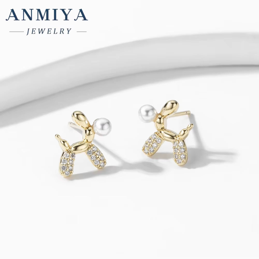 Wholesale Fashion Waterproof Gold Plating 925 Sterling Silver Puppy Dog Balloon Pendant Stud Earrings Jewelry for Women