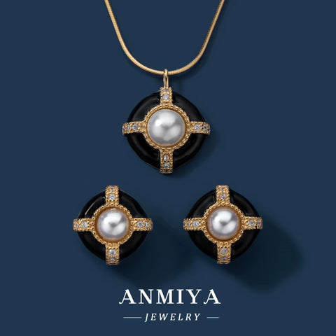 Latest Design Pearl Jewelry Accessories S925 Silver Stud Earrings Vintage Medieval Necklace Set for Women