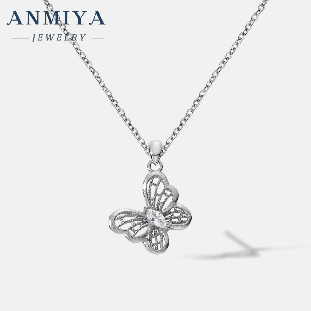 ANMIYA Elegant Hollow Out Zircon Butterfly Necklace 18K Gold 925 Silver Necklace for Women