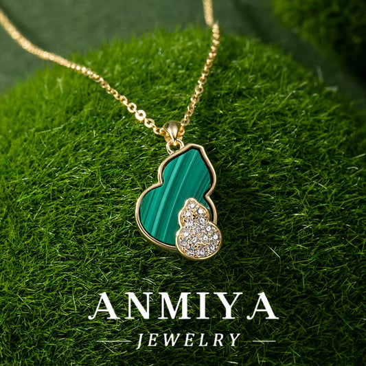 Authentic 925 Sterling Silver Necklace Featuring Natural Malachite | Dainty Silver Jewelry Gift for Her | Gourd Pendant