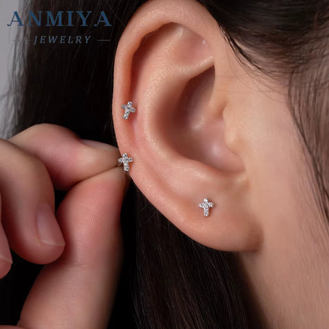 2024 Newest Style Color Zirconia Cross Sterling Silver 925 Jewellery Stud Earrings Set for Women Jewelry Accessories