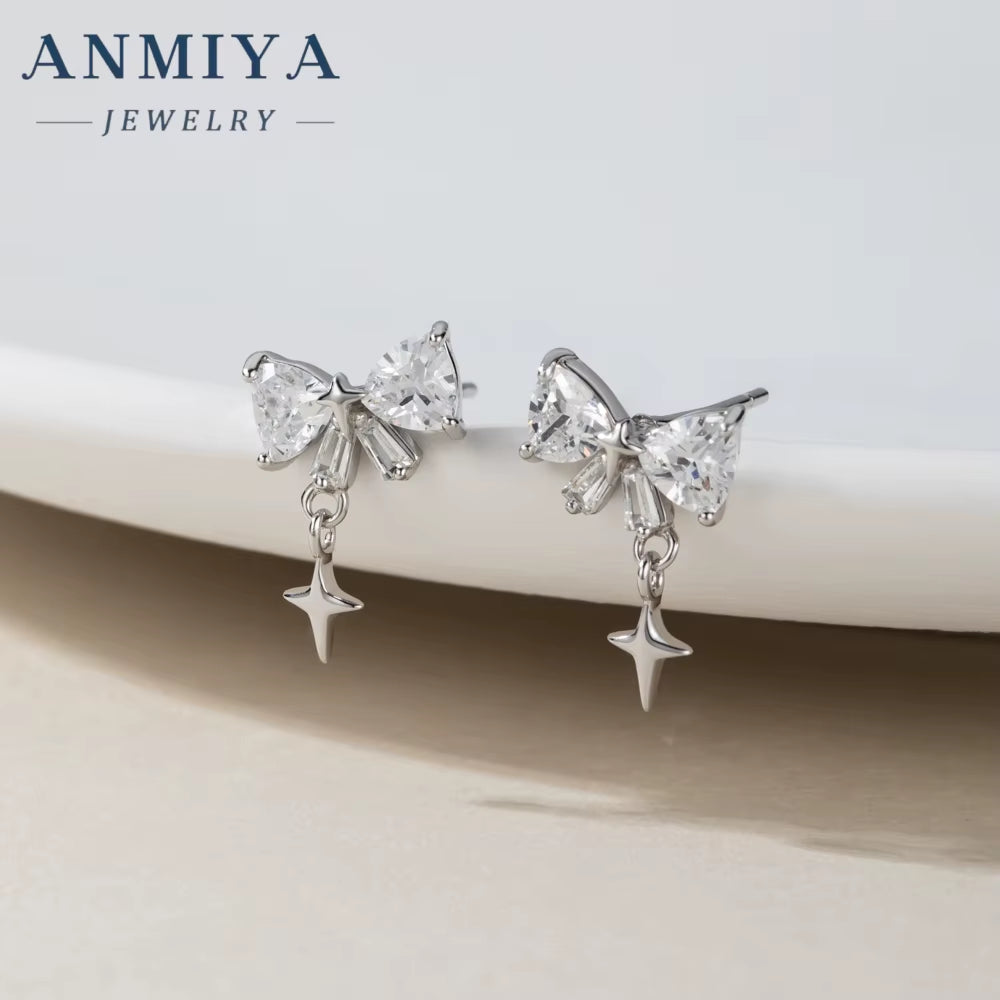 Super Shining Full Zircon Butterfly Stud Earrings 925 Silver Plated Rhinestone Women Earrings for Sweet Girls