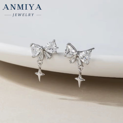 Super Shining Full Zircon Butterfly Stud Earrings 925 Silver Plated Rhinestone Women Earrings for Sweet Girls