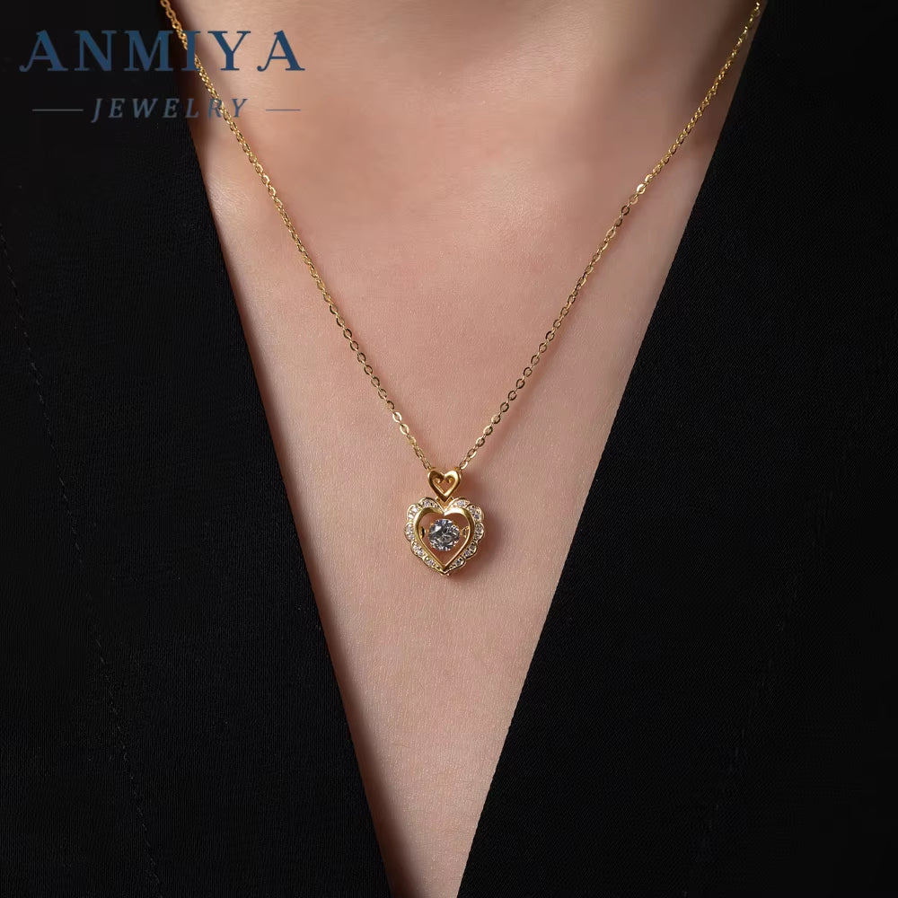 Sweet Girls Gift Love Heart Shape Women Bling Zircon Stone 925 Silver Plated Chain Cute Hollow Heart Pendant Necklace