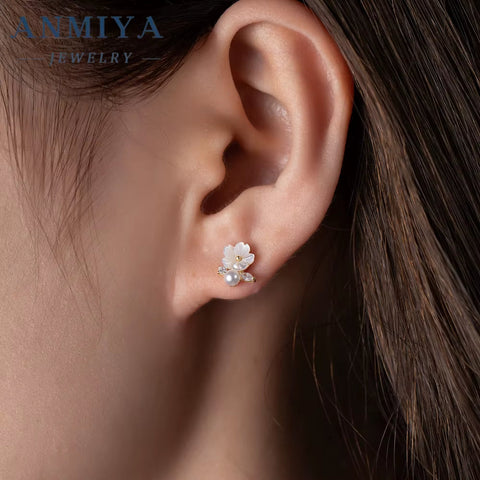 Factory Price 925 Silver Flower Gold Pearl Diamond Zircon Butterfly Pendant Earrings Waterproof Jewelry for Women