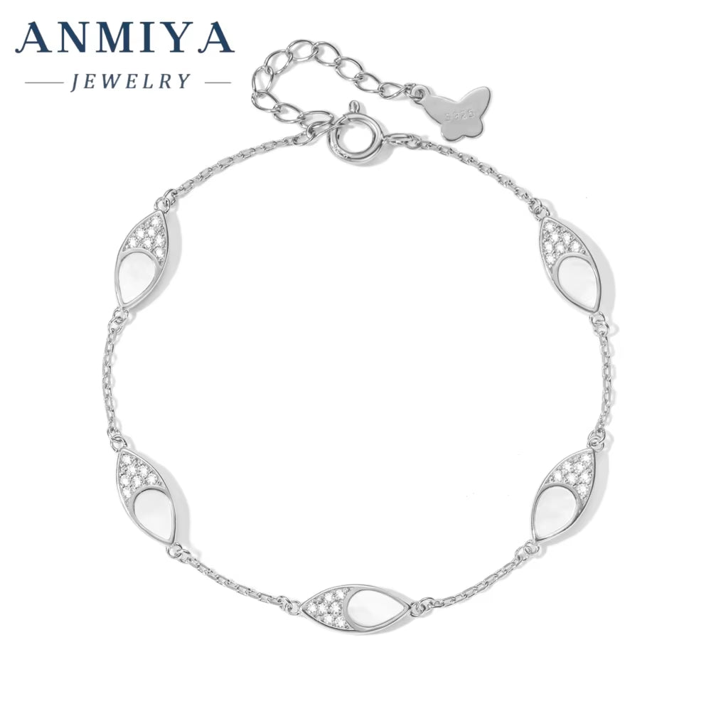 Stackable Minimalist Silver Jewelry Essentials - Thin Eye Shape Clover Bracelet for Layered Wrist Stacks