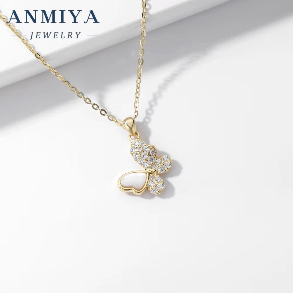 Fashion 925 Sterling Silver Pendant Necklace Gold Plated Butterfly Necklace Link Chain Fashion Jewelry Necklace for Women