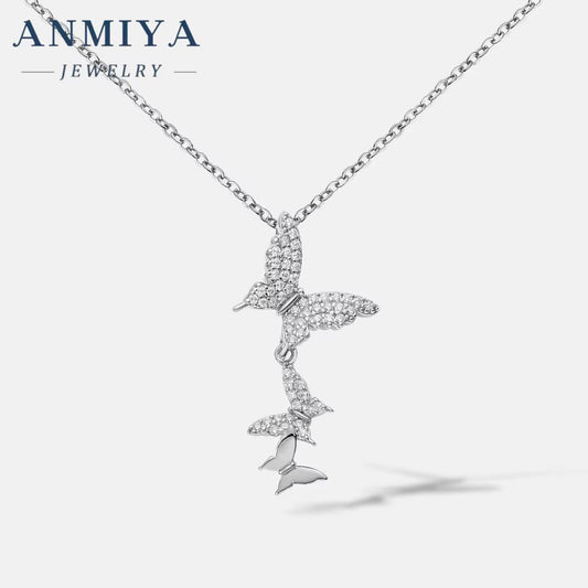 ANMIYA Fashion Charm Butterfly Necklace Jewelry 18K Gold 925 Silver Tassel Necklace Pendant for Women