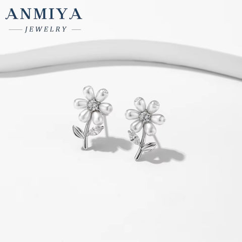 INS Designer Fashion Dainty Jewelry S925 Silver Flower Butterfly Bowknot Shape Earring Shell Fresh Water Pearls Earrings