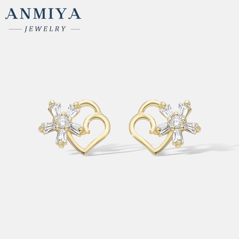 New Arrival 18K Gold Plated Diamond Earring Heart Stud Hollow Out Earrings for Engagement Wedding Party