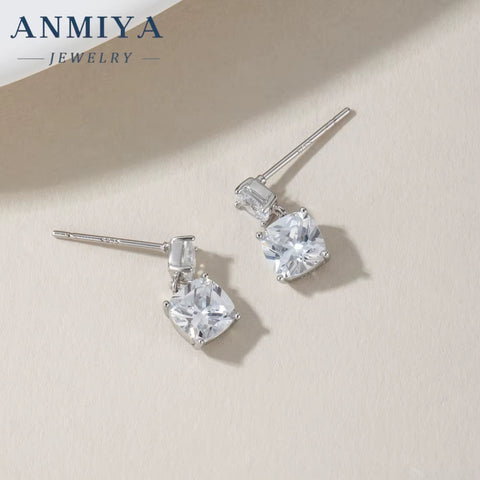 Square Cut 925 Silver Cubic Zirconia Dangle Stud Hypoallergenic Earings Jewelry Women 925 Silver Gift
