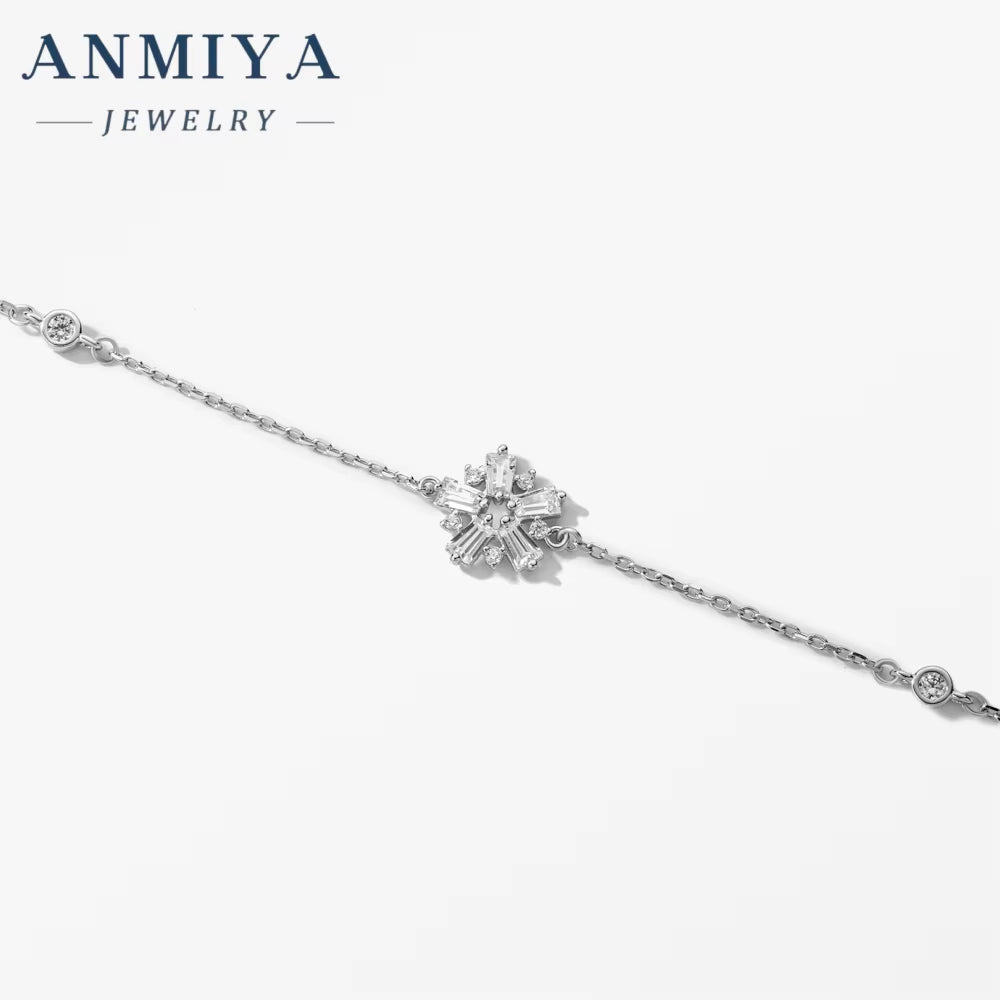 ANMIYA Fine Jewelry 925 Silver Snowflake Link Bracelet Bling Bling Diamond & Custom Zircon Trendy Style Hand Chain