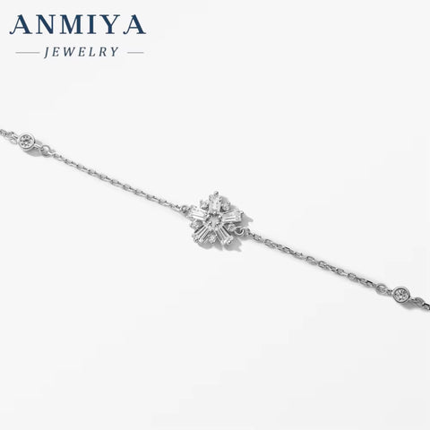 ANMIYA Fine Jewelry 925 Silver Snowflake Link Bracelet Bling Bling Diamond & Custom Zircon Trendy Style Hand Chain