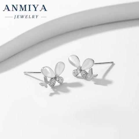ANMIYA Hot Sale Hypoallergenic Earrings Cubic Zirconia Pearl Butterfly Stud Earring for Women