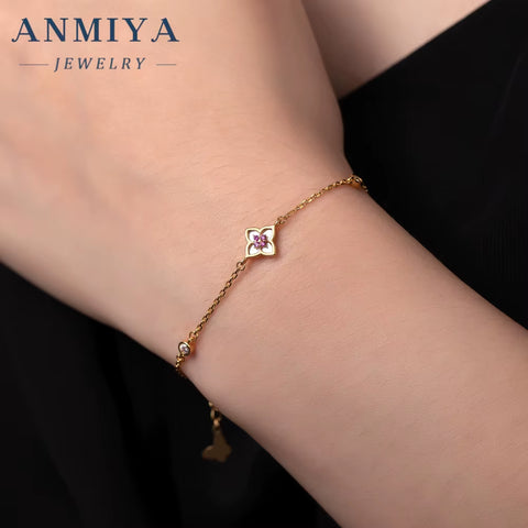 Simple Four Leaf Clover Pendant Four-Petal Flower Bracelet 925 Silver Fashion Accessories Bracelet Women